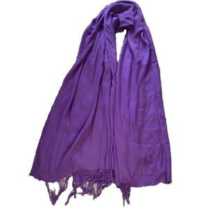 Purple Pashmina Shawl Wrap Fringe Wool Blend